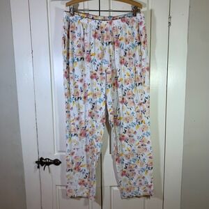 Vermont Country Store Womens XL Floral Cotton Pajama Pants Pink Yellow Cozy